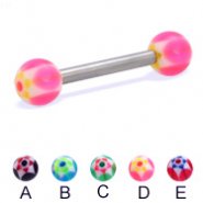 Straight barbell with acrylic star balls, 12 ga