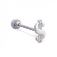 Straight barbell with money sign top, 14 ga