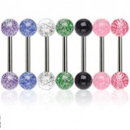 Straight barbell with ultra glitter balls, 14 ga