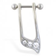 Straight helix barbell with dangling clear jeweled cuff , 16 ga