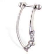 Straight helix barbell with dangling jeweled bat cuff , 16 ga