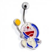 Surgical Steel Belly Ring with Robotic Cat with Balloon