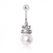 Surgical Steel Crowned Pearl Navel Ring