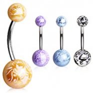 Surgical Steel Navel Ring with Budding Flower Printed Balls