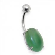 Surgical Steel Prong Set Oval Amazonite Semi Precious Stone Navel Ring