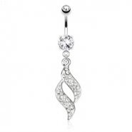 Swirl Design with Paved Gems Dangle Surgical Steel Navel Ring