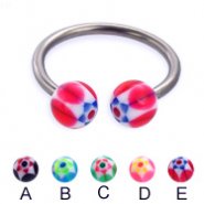 Titanium circular barbell with acrylic star balls, 14 ga