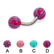Titanium curved barbell with acrylic checkered balls, 14 ga