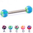 Titanium straight barbell with acrylic star balls, 12 ga