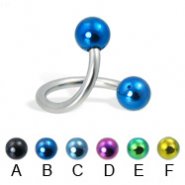 Twisted barbell with colored balls, 14 ga